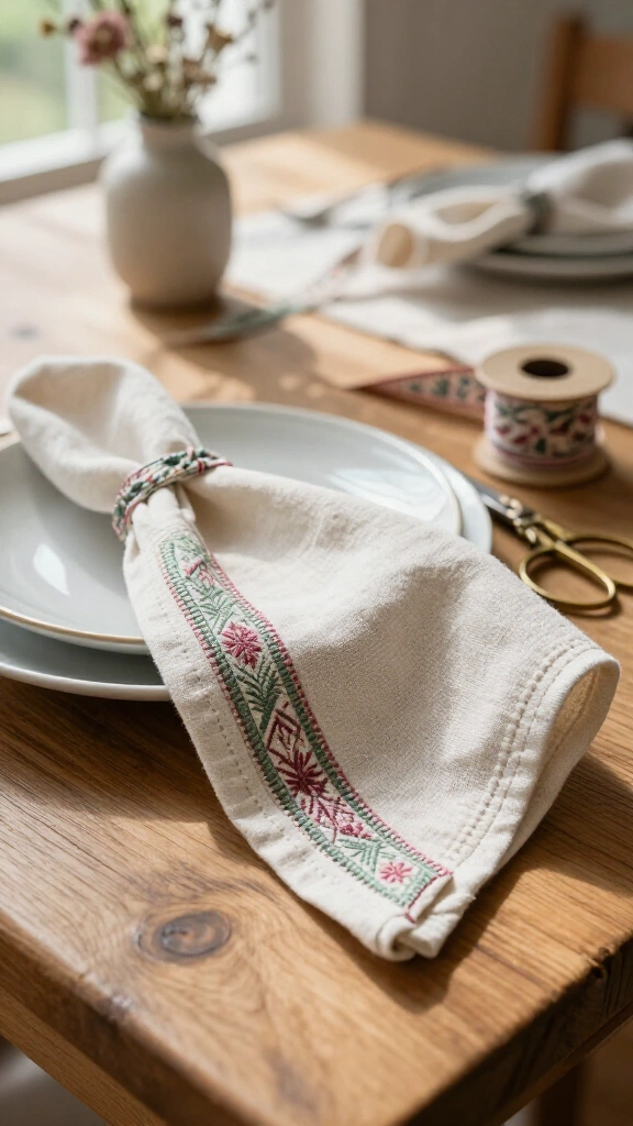 Ribbon-trimmed cloth napkins