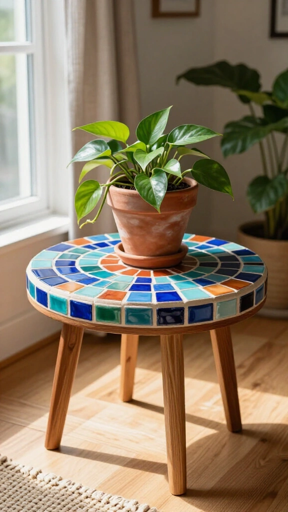 Tiled Mosaic Plant Stand