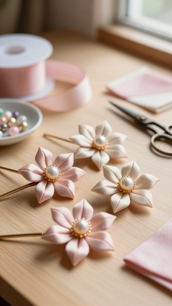 Sculpted ribbon flower hair pins