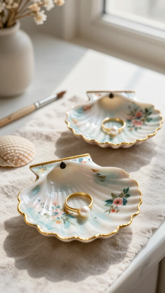 Decoupage Scallop Shell Ring Dishes