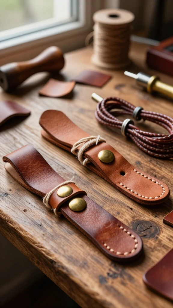 Hand-Stitched Leather Cord Keepers