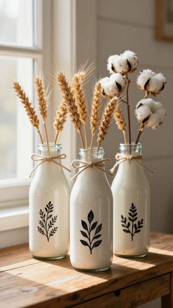 Stenciled Farmhouse Milk Bottles
