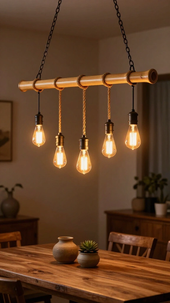 Bamboo Hanging Chandelier with Edison Bulbs