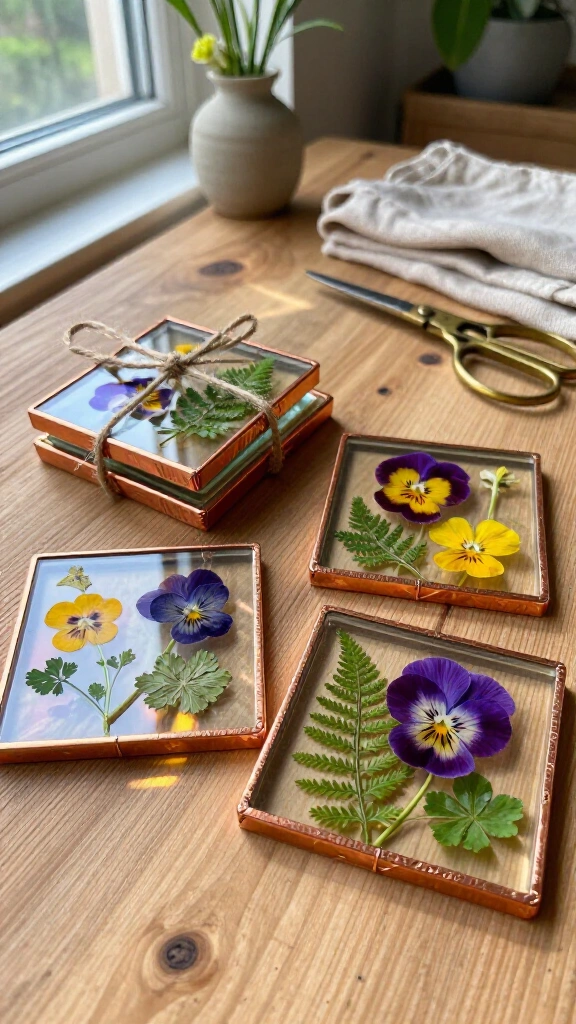Pressed Flower Glass Coasters