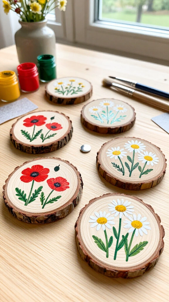 Painted Wood Slice Wildflowers