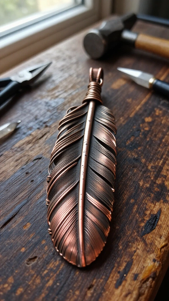 Bohemian Wire Feather Pendant