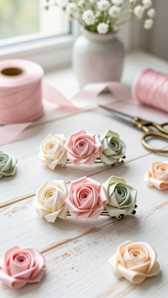 Satin Ribbon Rosette Barrettes