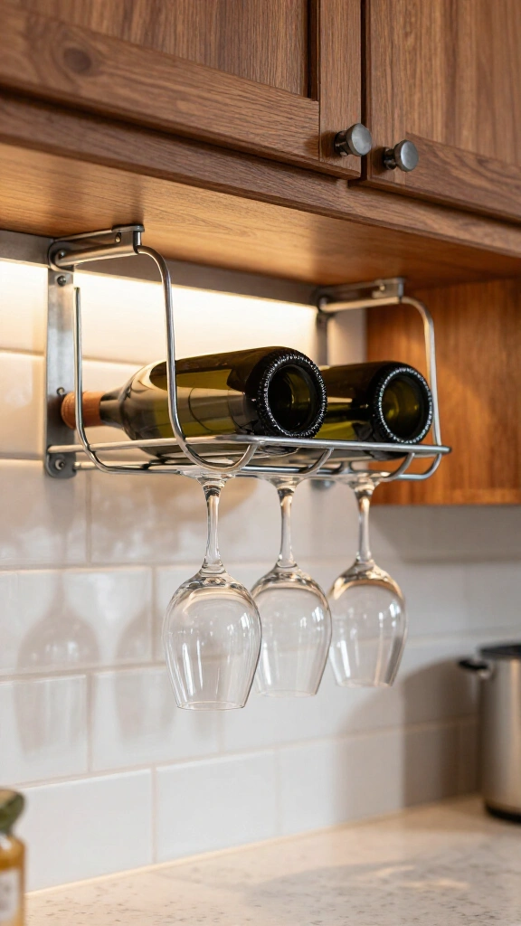 Under-Cabinet Wire Wine Bottle & Stemware Rack