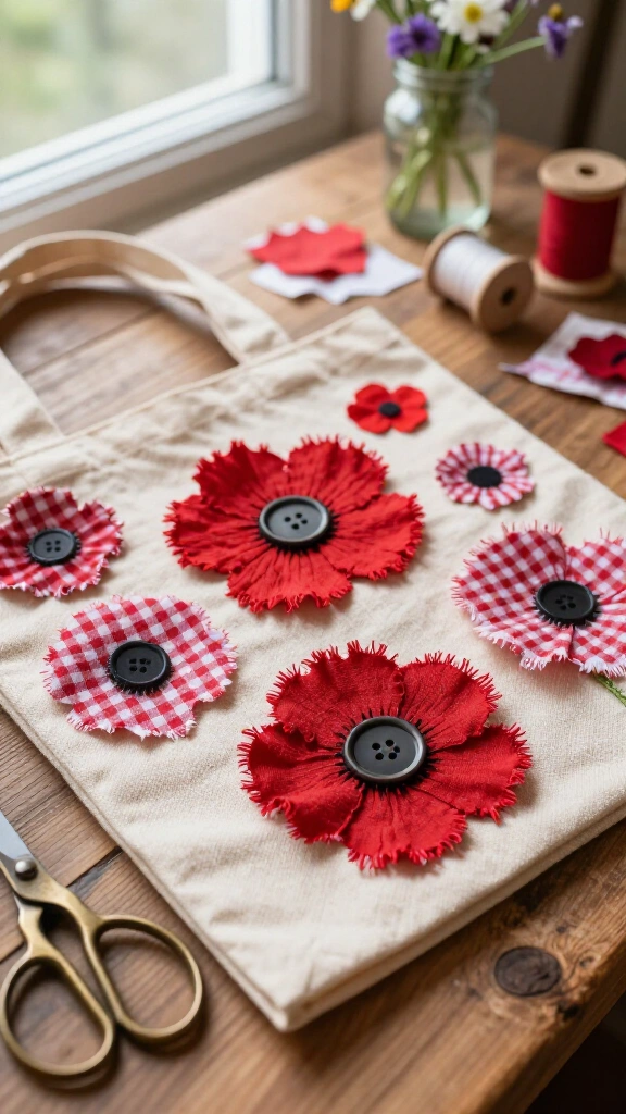 Frayed Fabric Scrap Poppies