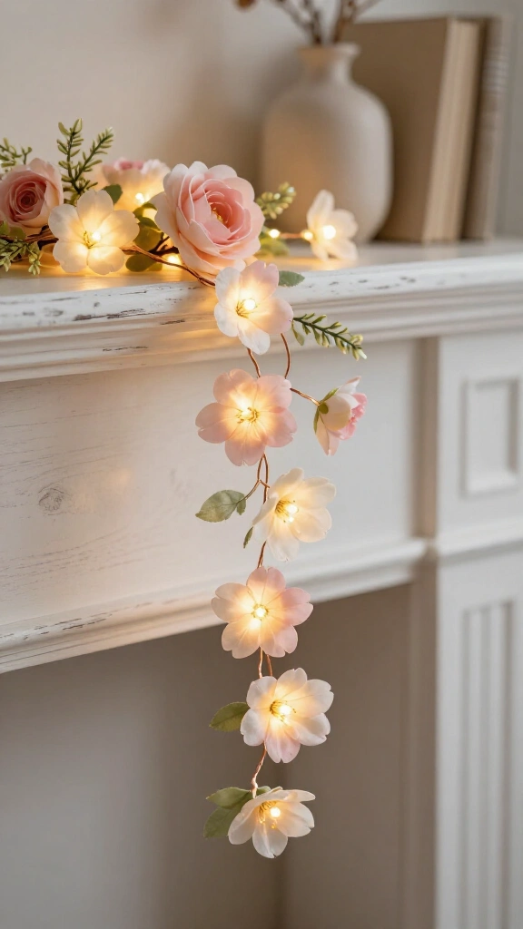 Silk Flower Fairy Light Garland