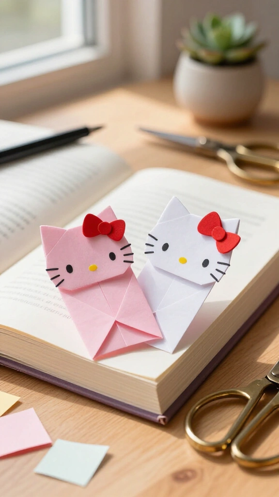 Origami Hello Kitty corner bookmarks