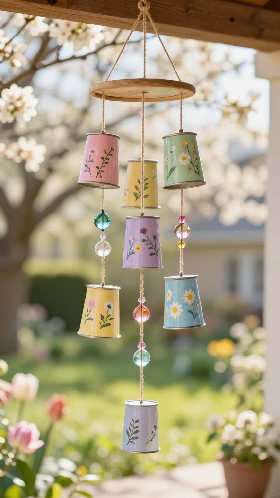 Painted Tin Can Floral Wind Chime
