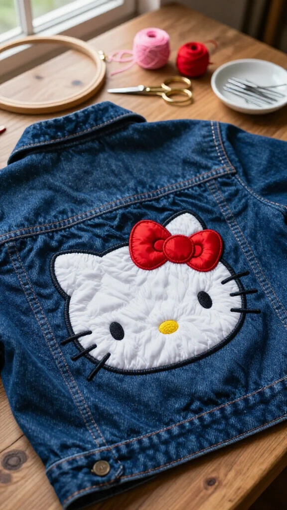 Custom Hello Kitty embroidered denim jacket