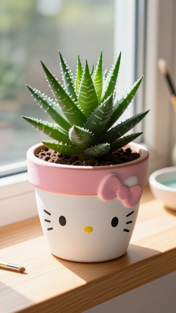 Hand-painted Hello Kitty terracotta pot