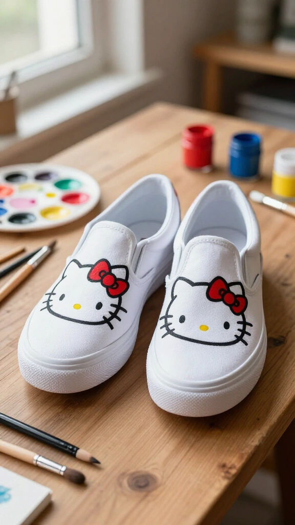 Hand-painted Hello Kitty canvas sneakers