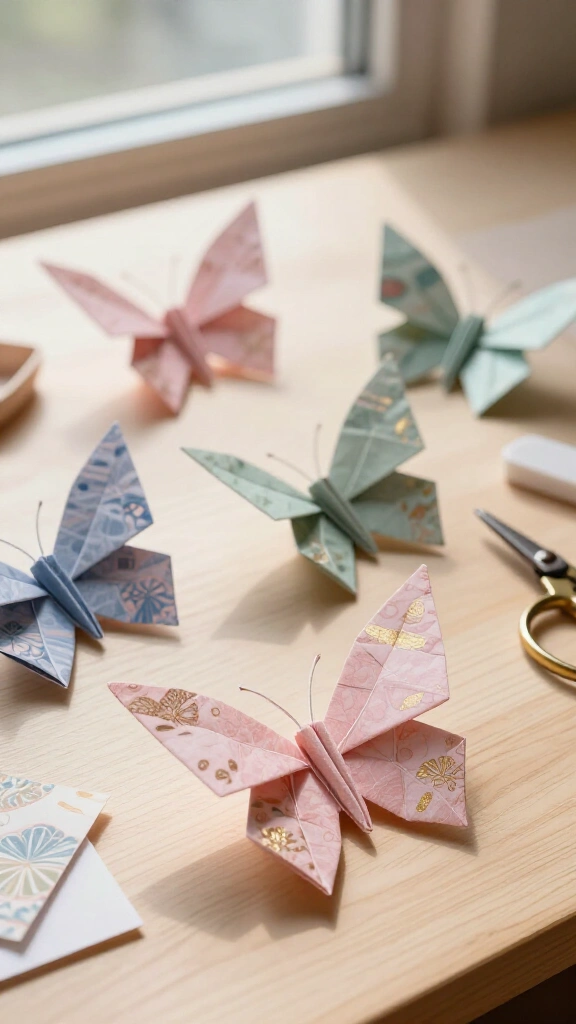 Classic origami folded butterflies
