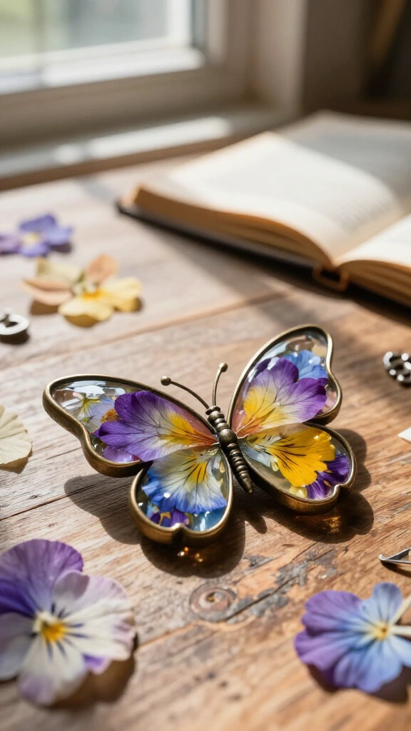 Resin-dipped real pressed flower wings