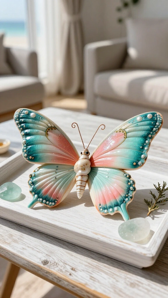 Hand-painted coastal seashell butterflies