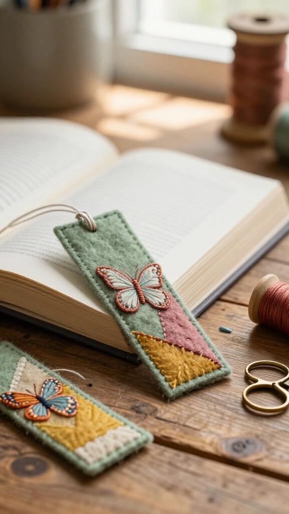 Hand-stitched felt corner bookmarks
