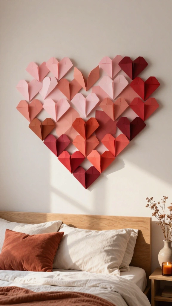 Folded Origami Heart Wall Collage