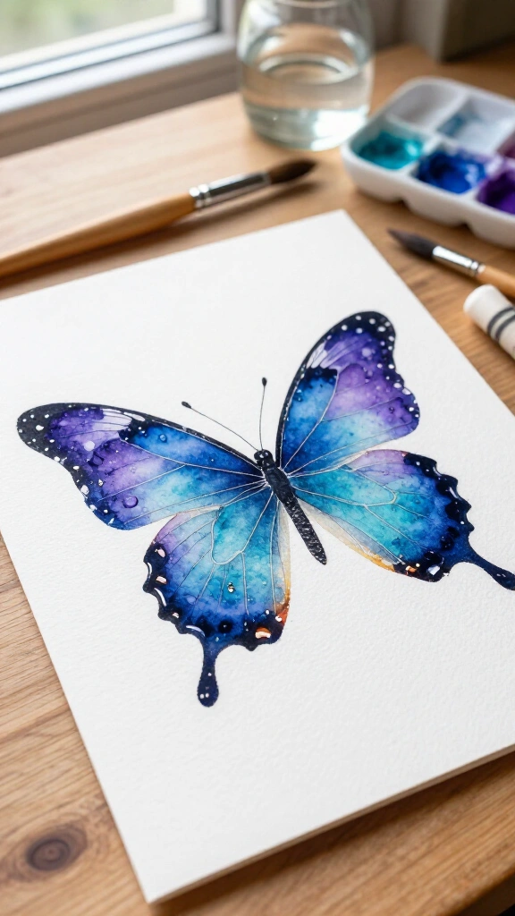 Watercolor wax-resist butterfly cards