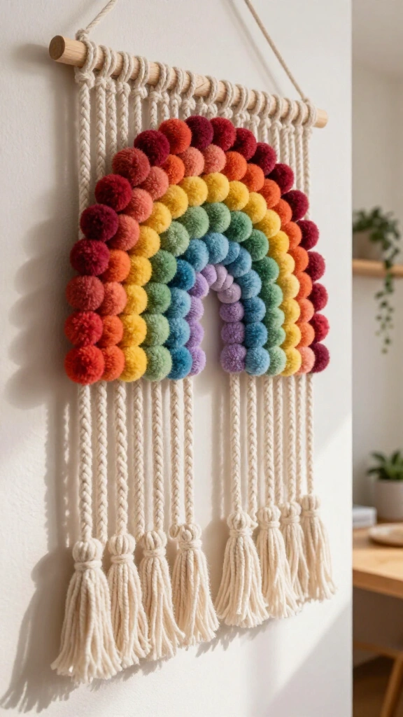 Rainbow Pom Pom Wall Hanging