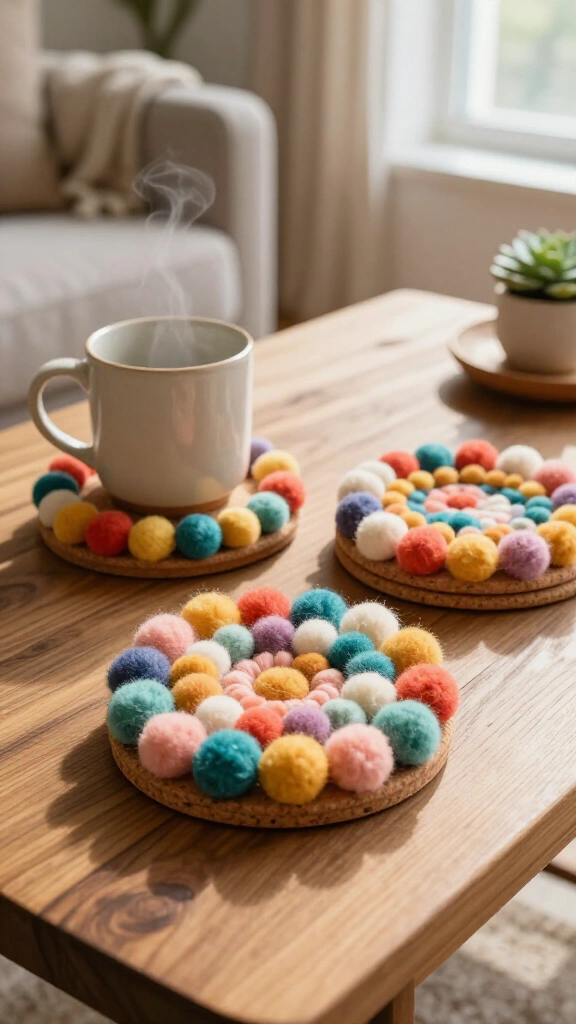Colorful Pom Pom Drink Coasters