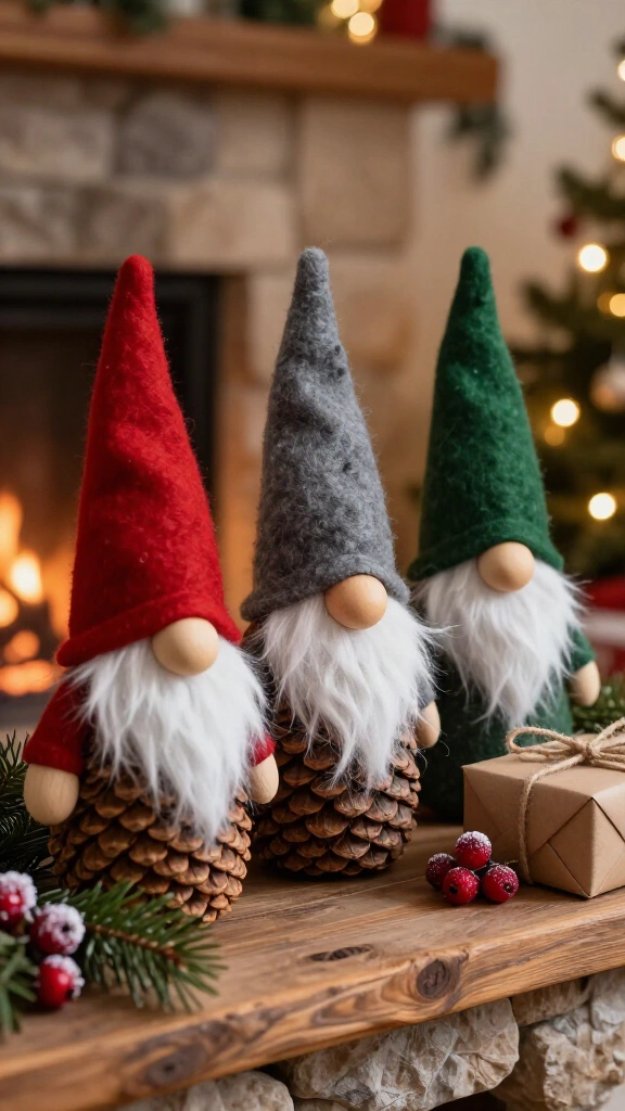 Felt and pine cone Christmas gnomes