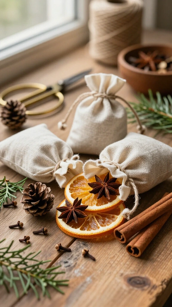 Aromatic pine cone potpourri sachets
