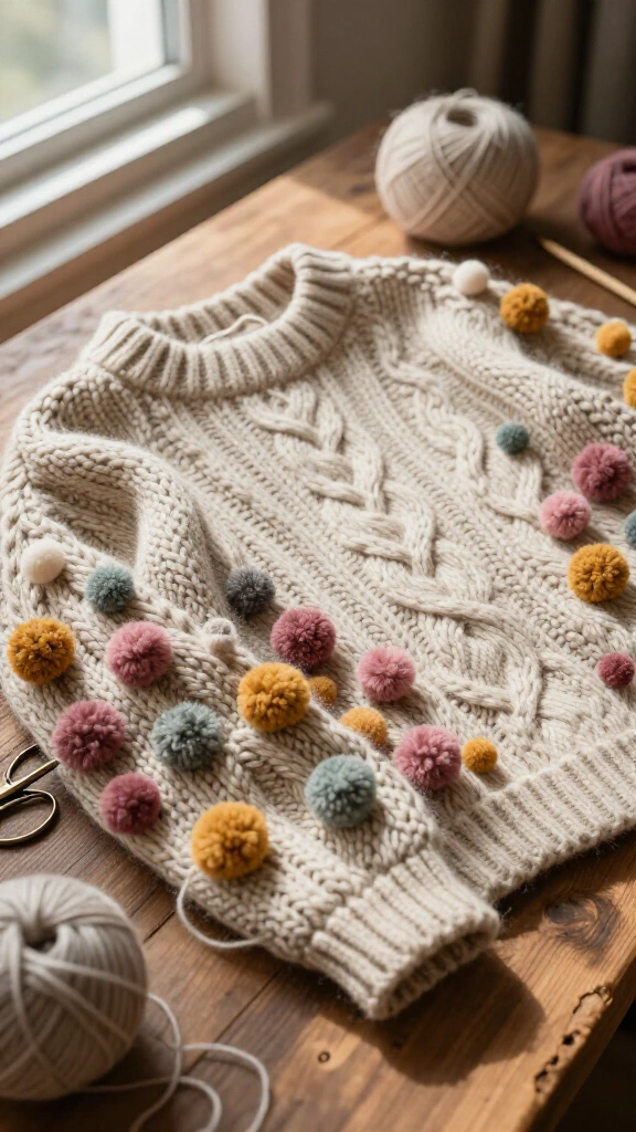 Pom Pom Embellished Knit Sweater