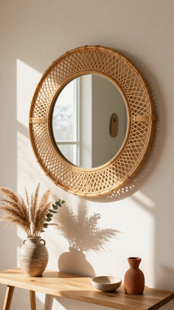 Woven Rattan Mirror Frame