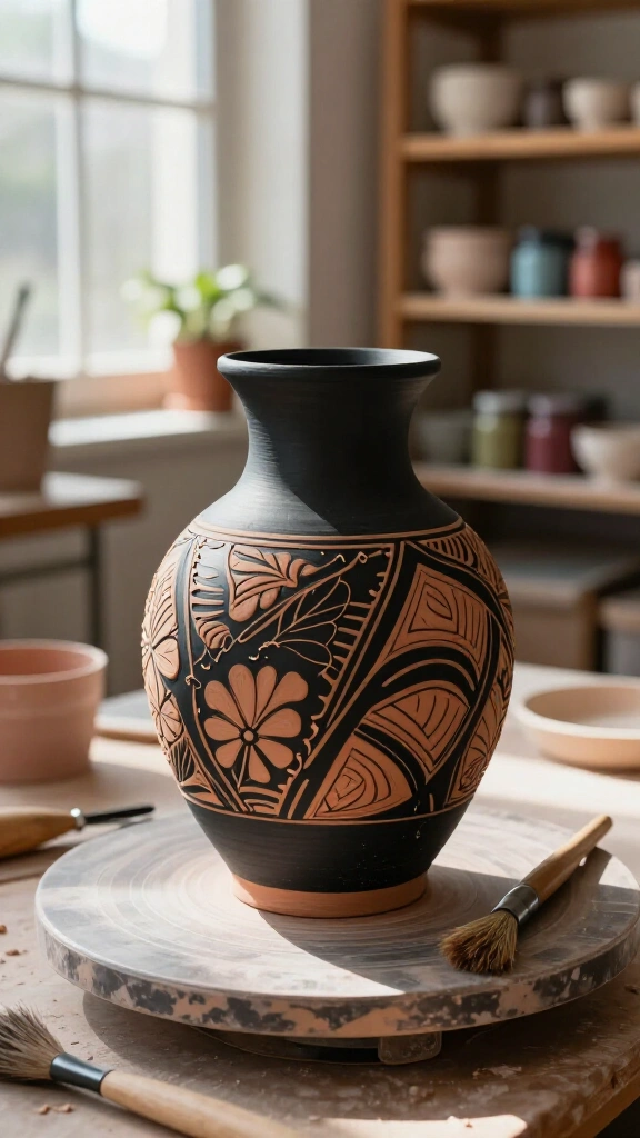 Sgraffito Carved Vase