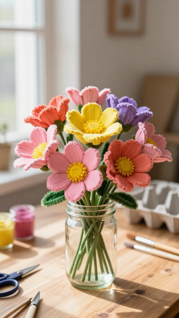 Colorful egg carton flowers