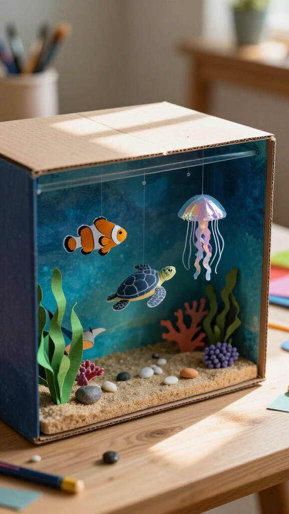 Cardboard Box Deep Sea Aquarium Diorama