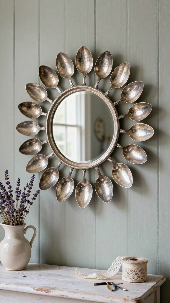 Upcycled vintage spoon mirror