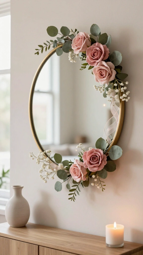 Faux flower and greenery botanical mirror