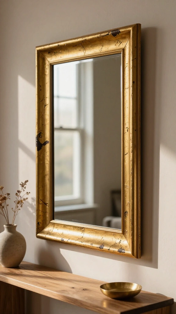 Gold leaf accented mirror