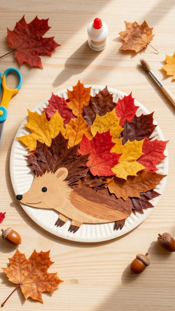 Leaf Hedgehog Paper Plate Craft