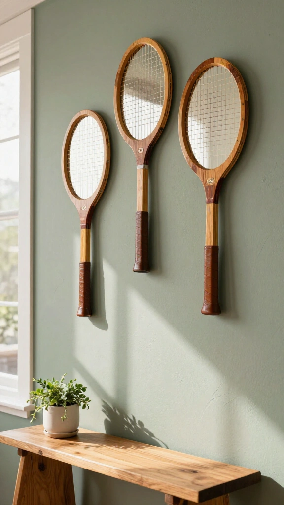 Upcycled wooden tennis racket mirror