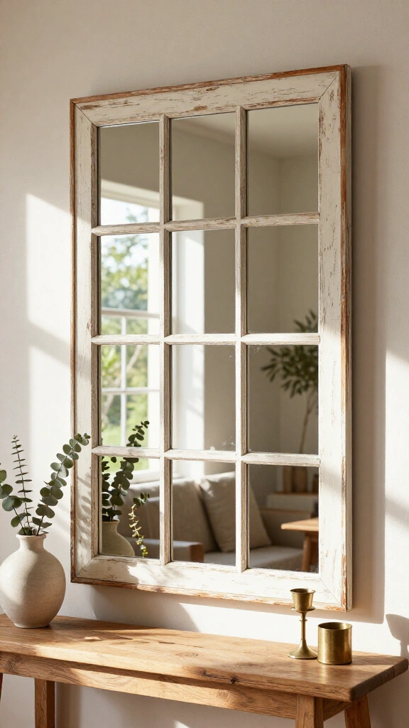 Vintage window pane grid mirror