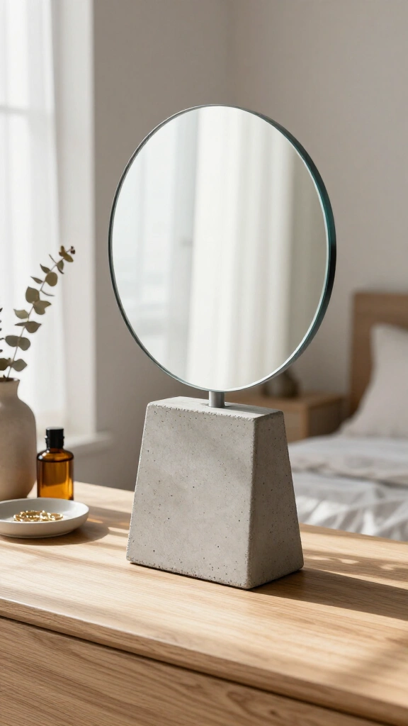 Concrete base vanity standing mirror