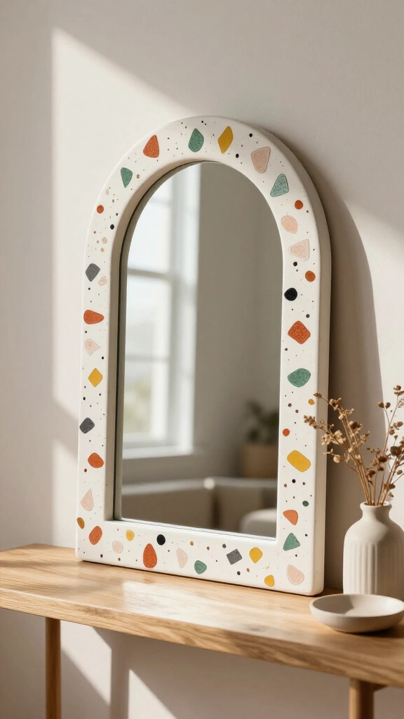 Polymer clay terrazzo border mirror