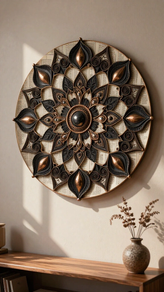 Quilled newspaper wall medallion