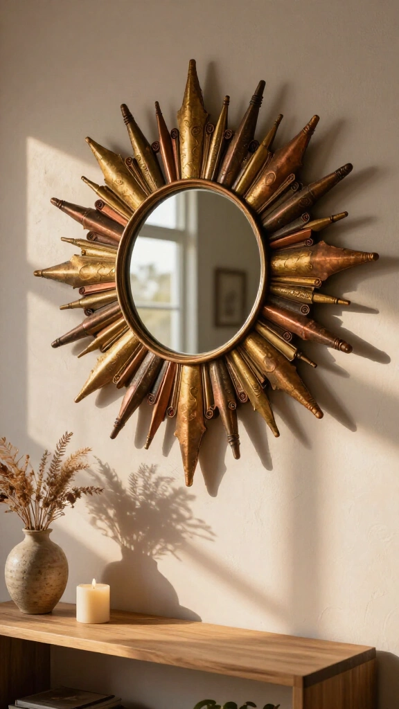 Rustic newspaper sunburst mirror frame