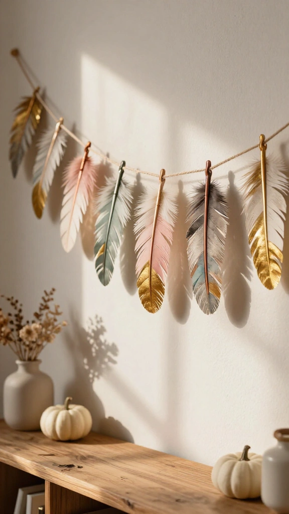 Painted newspaper feather garland
