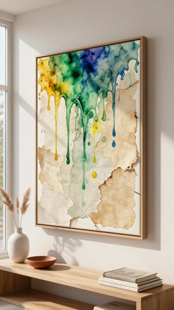 Watercolor dripped newspaper canvas