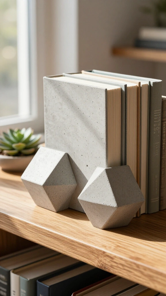 Faux Concrete Geometric Bookends