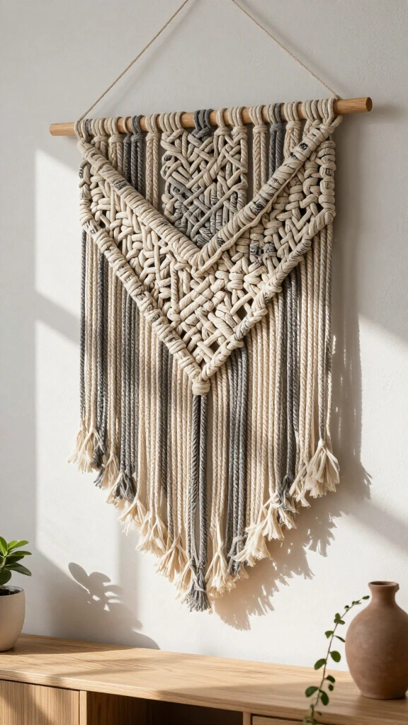Giant textured newspaper macrame wall hanging