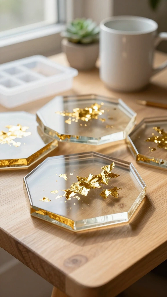 DIY Resin Coasters with Gold Leaf