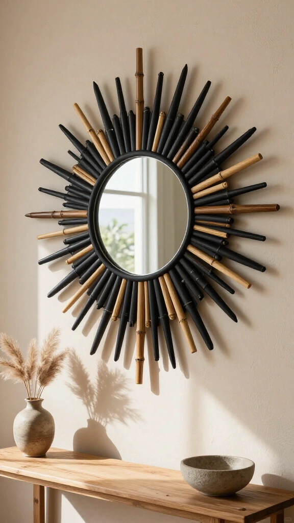 Boho Sunburst Bamboo Mirror